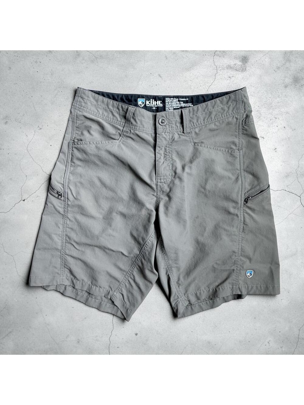 Kühl Men's Gray Nylon Hiking Shorts Size 32 Zip Pocket Outdoor
